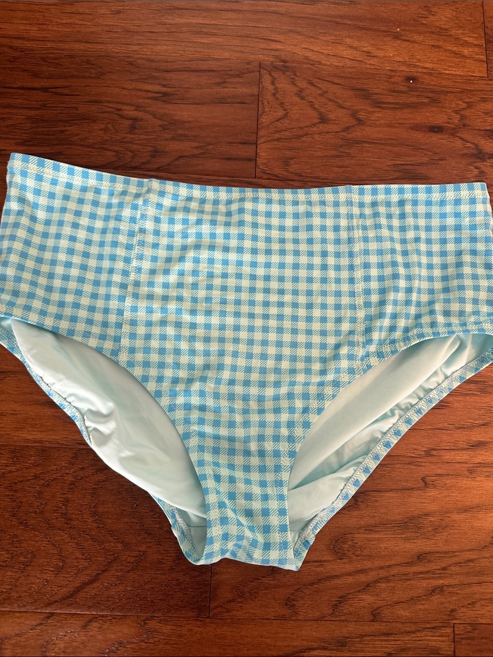 Lands end Light Blue and White Gingham Swim Bottoms